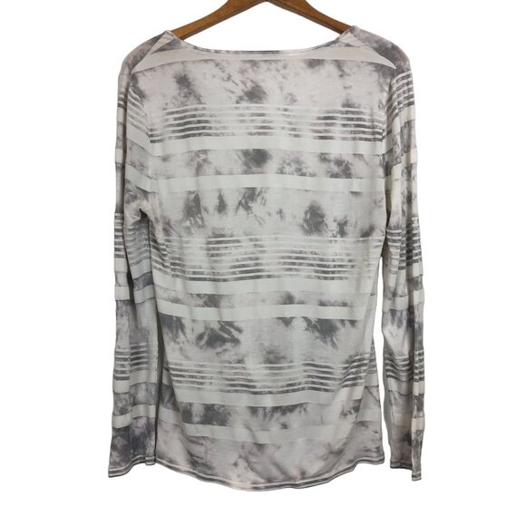 Calvin Klein Women's V Neck Tee XL Semi Sheer Striped Tie Dye Long Sleeves Gray - Picture 2 of 8